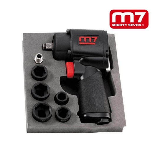 Klucz udarowy pneumatyczny 1/2" 610 Nm + zestaw 5 nasadek krótkich Mighty Seven NC-4610N -zdjęcie numer 1