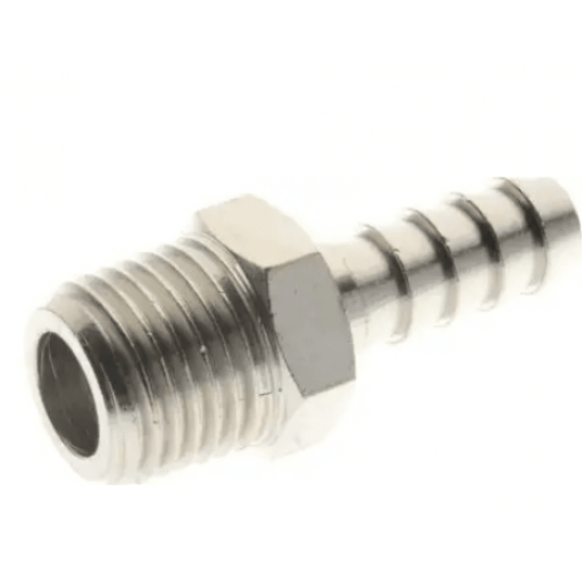 Króciec gwintowany choinka do węża fi 16 mm R 3/8 GZ, mosiądz niklowany, gwint stożkowy -zdjęcie numer 1