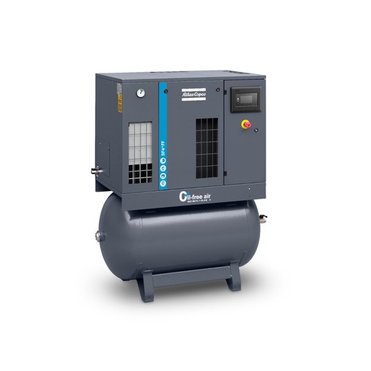 Sprężarka spiralna bezolejowa Atlas Copco SF 2-10 Skid 500 TM — 2,2 kW, 10 bar, 500 l -zdjęcie numer 1