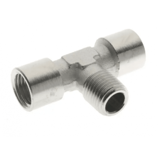 Trójnik gwintowany typu T WZW 2 x G 1/8 GW - G 1/8 GZ, mosiądz niklowany -zdjęcie numer 1