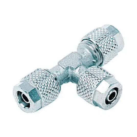 Trójnik skręcany redukcyjny typu T do węża fi 10x8-6x4 mm, mosiądz niklowany -zdjęcie numer 1