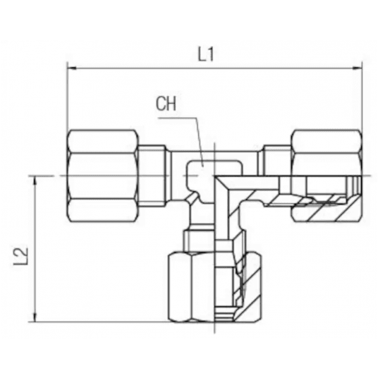 Trójnik skręcany typu T z baryłką do rur miedzianych 6 mm, mosiądz niklowany -zdjęcie numer 2