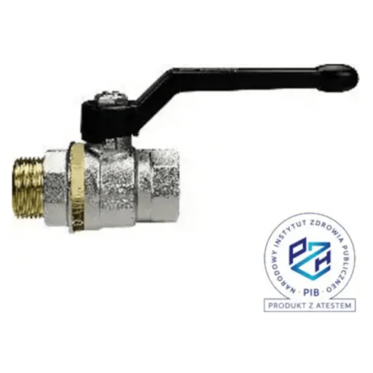 Zawór kulowy G 1/2 GW - G 1/2 GZ PN25, mosiądz niklowany, PTFE -zdjęcie numer 1