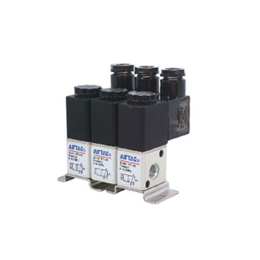 Zestaw 7 elektrozaworów 3/2 NC AirTAC 3V1 M5 24 V DC na wspólnej listwie, 3V1M5B7F -zdjęcie numer 1