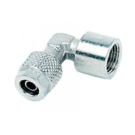 Złączka pneumatyczna skręcana kątowa G 1/4 GW, do węża fi 8x6 mm, mosiądz niklowany -zdjęcie numer 1