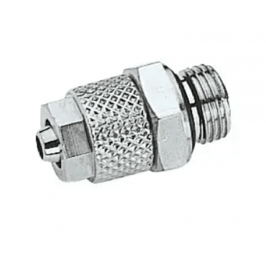 Złączka pneumatyczna skręcana prosta do węża fi 6x4 mm, G 1/8 GZ, mosiądz niklowany -zdjęcie numer 1