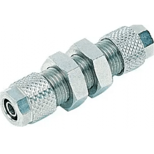 Złączka skręcana grodziowa redukcyjna M14x1, do węża fi 10x8-8x6 mm, mosiądz niklowany -zdjęcie numer 1