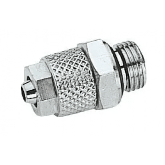 Złączka skręcana prosta M6 GZ, do węża fi 4x2,7 mm, mosiądz niklowany -zdjęcie numer 1