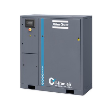 Sprężarka spiralna bezolejowa Atlas Copco SF 8+-10 FF LC — 7,4 kW, 10 bar, z osuszaczem