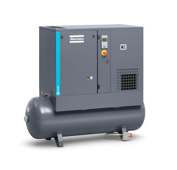 Sprężarka śrubowa Atlas Copco G4-10 FF TM — 4 kW, zbiornik 200 l, osuszacz, rozruch bezpośredni
