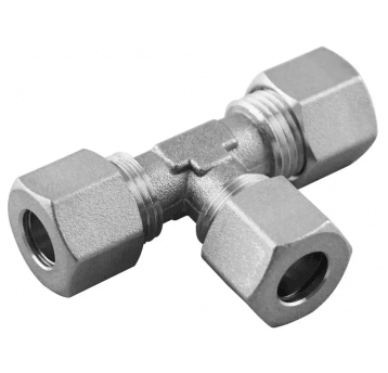 Trójnik skręcany typu T z baryłką do rur miedzianych 14 mm, mosiądz niklowany