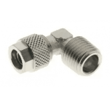 Złączka pneumatyczna skręcana kątowa R 1/2 GZ, do węża fi 8x6 mm, mosiądz niklowany