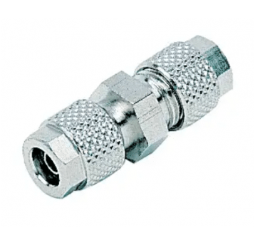 Złączka pneumatyczna skręcana prosta przelotowa do węża fi 6x4 mm, mosiądz niklowany